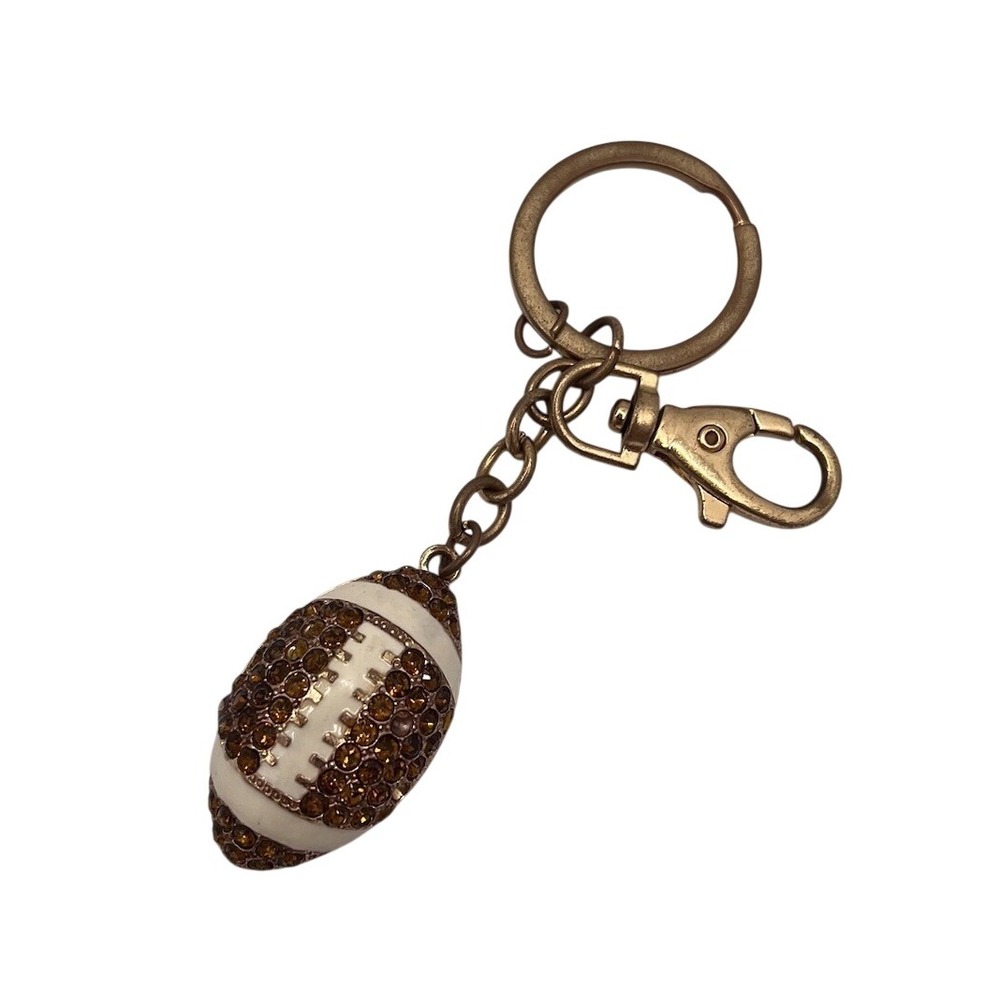 Football Keychain Gold Bling Rhinestone Sports NFL Bag Charm Missing 2 Stones